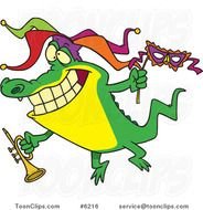 Cartoon Mardi Gras Crocodile Holding A Trumpet 6216 By Ron Leishman