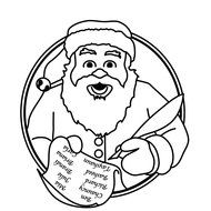 drawn Santa Claus with a list of gifts in a coloring book