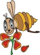 cartoon bee is guessing on a flower