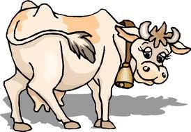 rear view of cartoon cow with bell on neck