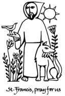 Black and white drawing of St.Francis,Prayforus