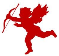 red silhouette of an angel with a bow