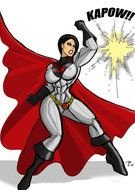 woman superhero in a red cloak