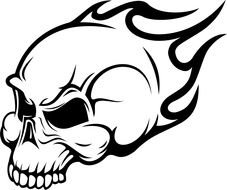 skull on fire as a black and white picture for clipart