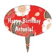 Cute Vintage Retro Floral Red White Vector Cake Topper