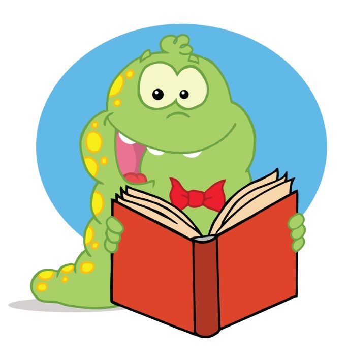 Clipart of the reading dinosaur