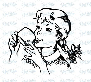 Retro Girl Drinking A Cup Of Chocolate Authentic Vintage clipart