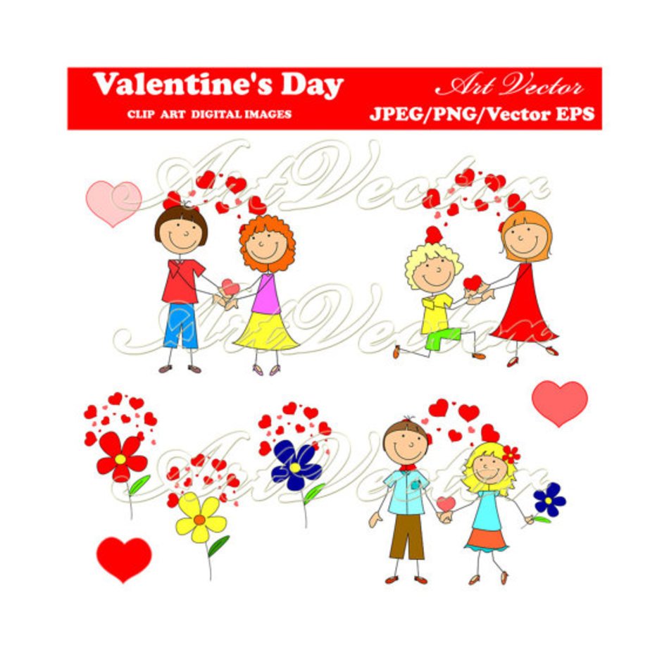 Items Similar To Valentine Image Cute Girl Boy Graphics clipart
