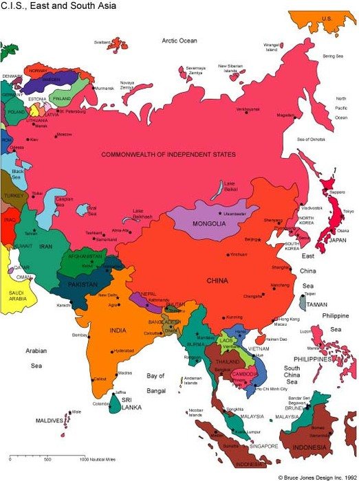 Russia China India And Southeast Asia Editable Powerpoint Map