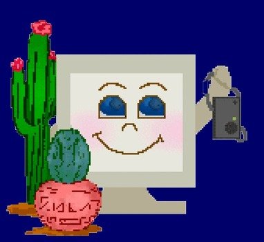 drawing of cacti near the monitor