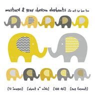 Colorful big and small elephants clipart