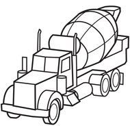 black and white drawing of a truck with a concrete mixer
