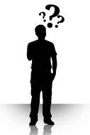 black silhouette of a man with many questions