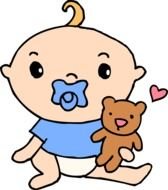 baby Boy With Pacifier And Teddy bear, drawing