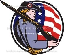 Logo American Patriot Minuteman With Musket Rifle Side View Stars