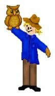 scarecrow with an owl as a cartoon character
