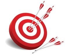 painted red-white target with arrows