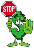 clipart of animated dollar with stop sign in hands