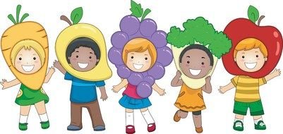 painted children in vegetables costumes