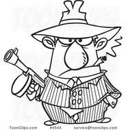 Cartoon Black And White Line Drawing Of A Gangster Holding Gun
