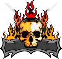Skull With Flames Over Banner Vector Image Team Com