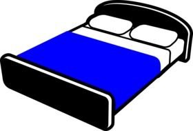 black and white bed with blue Blanket, drawing