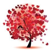 drawing of a tree with red leaves