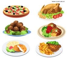 Food Pizza Chicken Meatball Steak Fries Dishes clipart