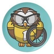Cute Little Animated Cyclist Owl Party Plate