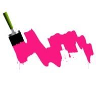 brush with pink paint on a white background