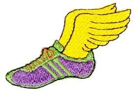 embroidered design of winged shoes