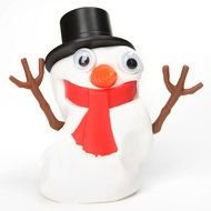Snowman in red scarf with hands up, render