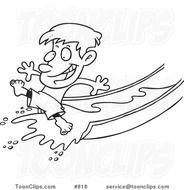 Cartoon Line Art Design Of A Happy Boy On Water Slide 818 By Ron