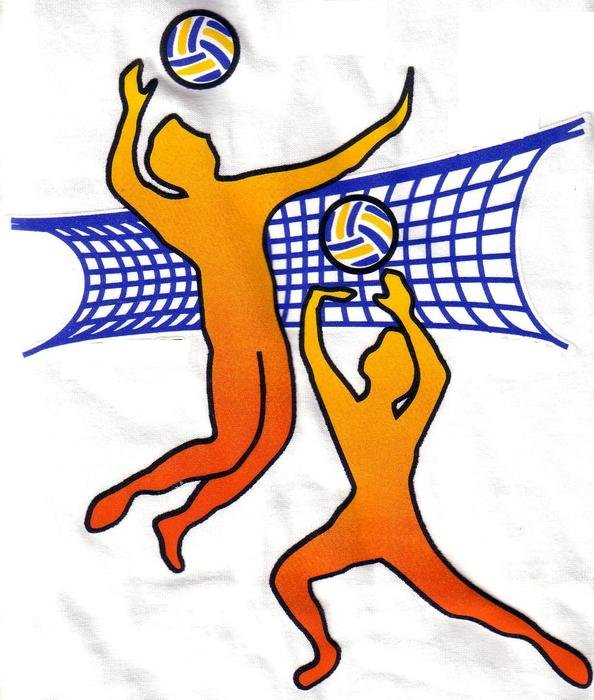 drawn two orange silhouettes of volleyball players