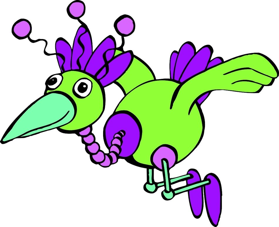 cartoon Big Eyed Blue and green bird