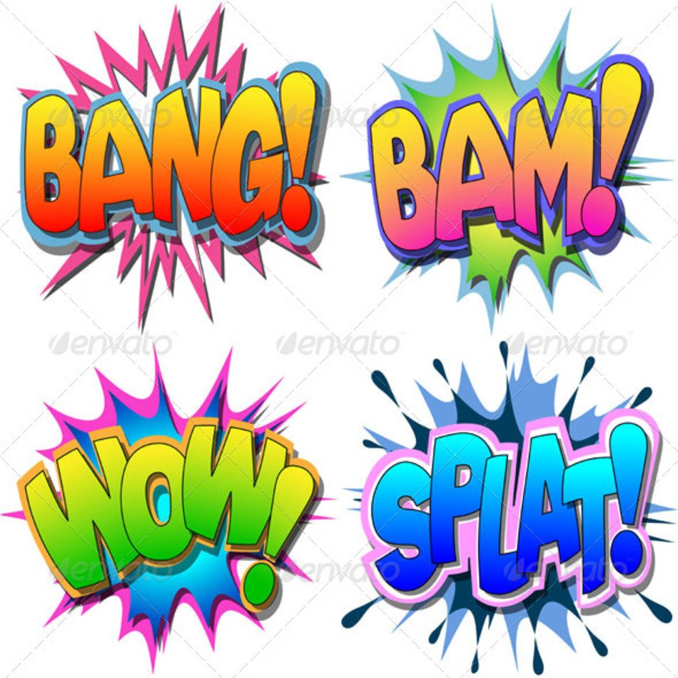 Selection Of Comic Book Illustrations Bang Bam Wow Splat &ndash; Fully