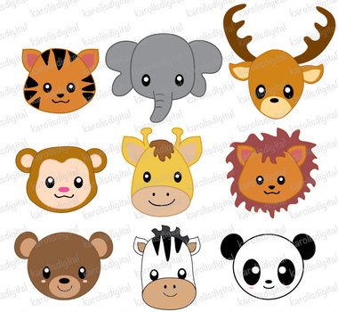 Wild Animals Faces Digital Set By Karolisdigital