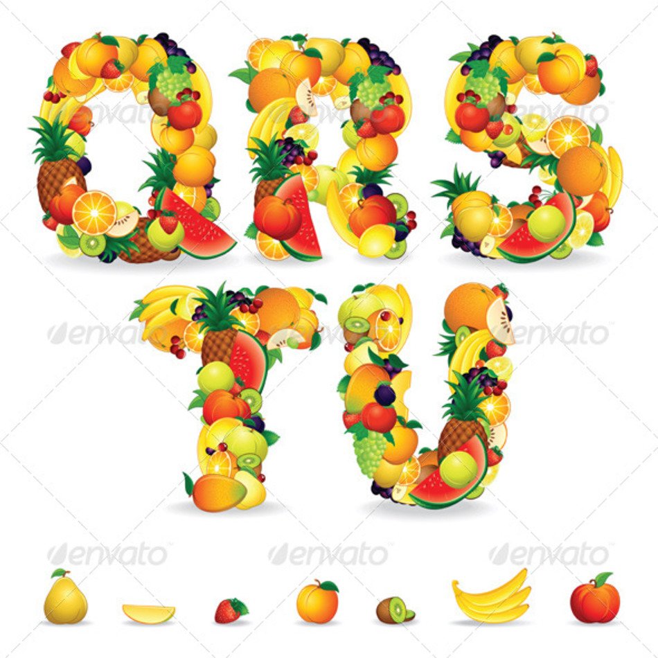 Letters From Fruits Vector Decorative Symbols