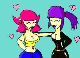 drawn two girlfriends with pink and purple hair