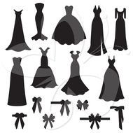 Wedding Dress And Bow Silhouettes Digital Set