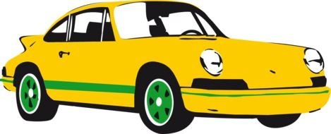 yellow car with green wheels