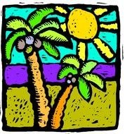 coconut palms on tropical beach, icon