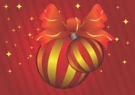 drawn two striped christmas balls on red background