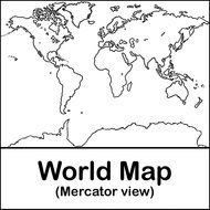 World Map mercator view drawing