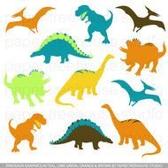Clip Art Set Dinosaurs Trex Brontosaurus Teal Lime Yellow