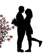 Romantic Couple beside of rose bush, Silhouette