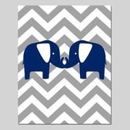 11x14 Chevron Elephants Nursery Art Print Kids Wall Navy Blue