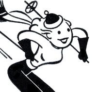 retro drawing of a skiing woman