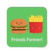 Cute Burger And Fries Friends Forever Square Sticker Zazzle
