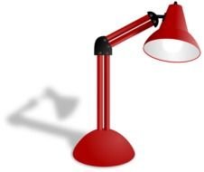 painted red table lamp and its shadow